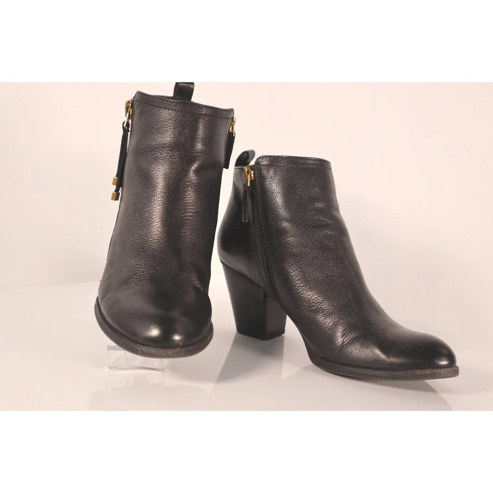 Franco Sarto Women's Diana Black Leather Ankle Boots-Size 9.5M‎